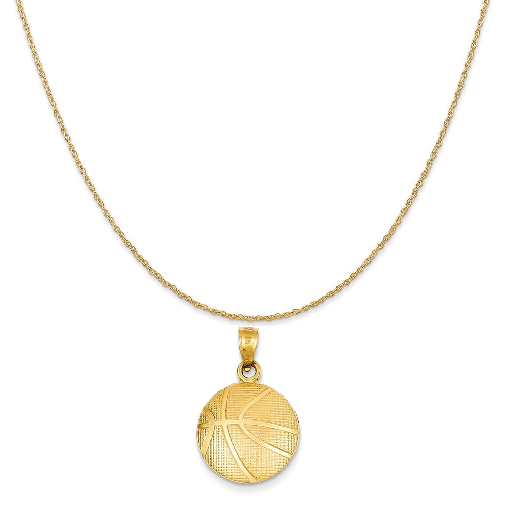Mireval 14k Yellow Gold Basketball Pendant on a 14K Yellow Gold Rope
