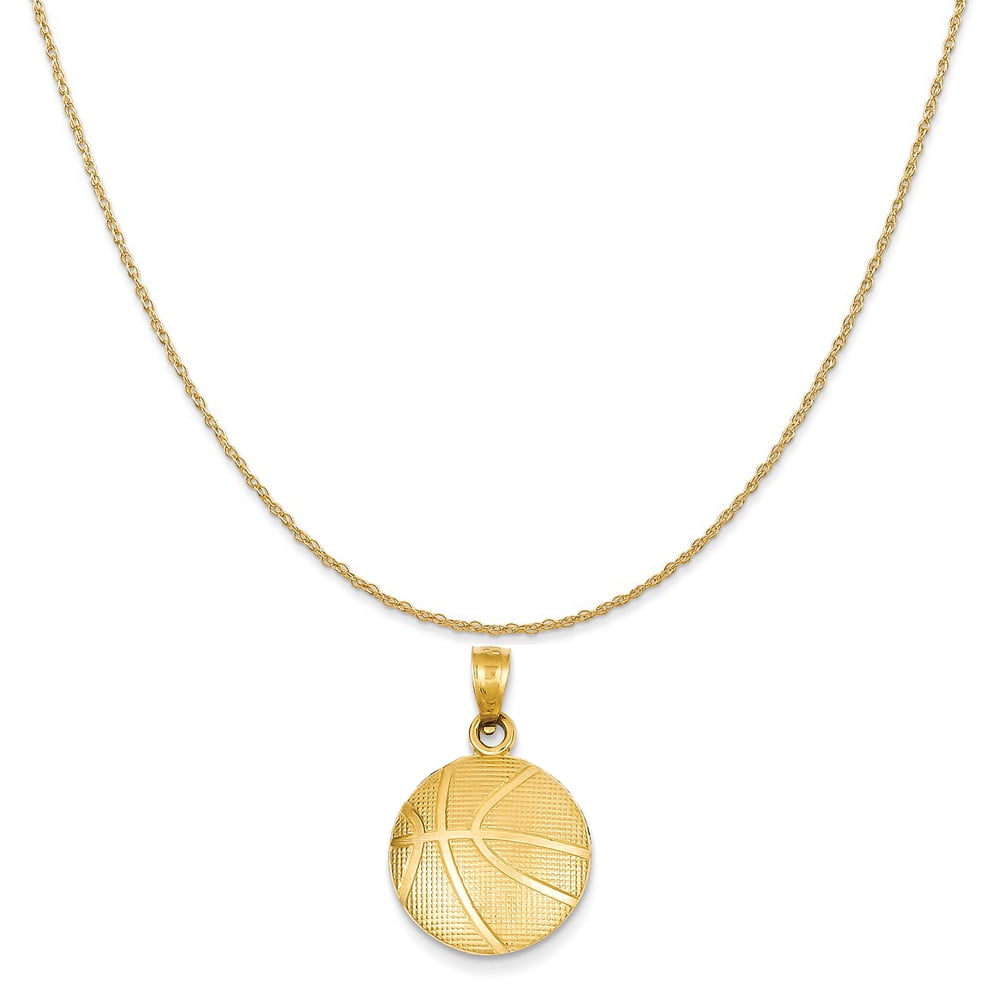 Mireval - 14k Yellow Gold Basketball Pendant on a 14K Yellow Gold Rope ...