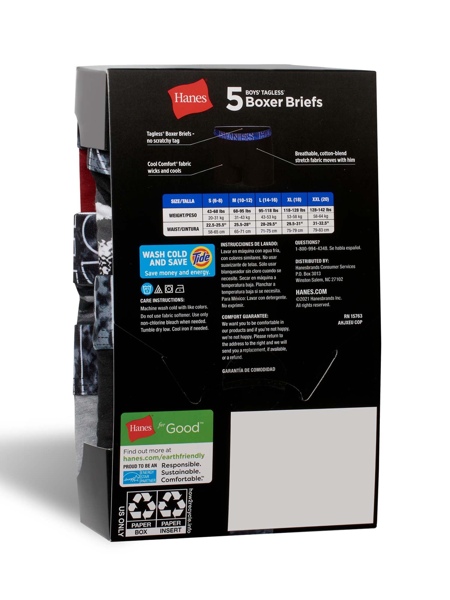 Hanes Boys' Cotton-Stretch Boxer Briefs, 5-Pack, Sizes S-XXL