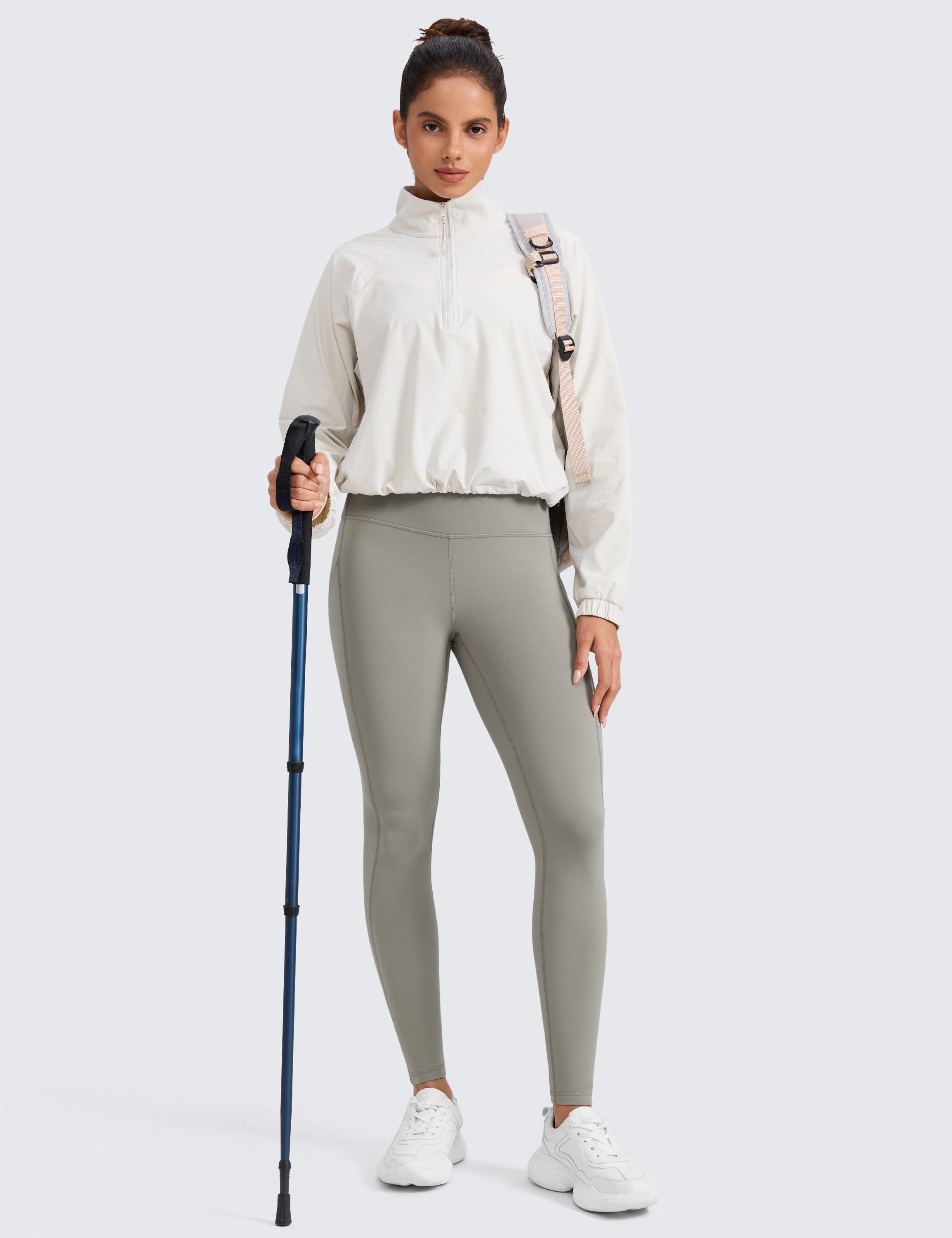 CRZ YOGA Water-Resistant Fleece Athletic Leggings Pockets 28" Thermal Hiking Casual Workout Womens Pants