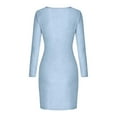 thumbnail image 5 of IWRICH Women's Cowl Neck Sparkly Deep V Neck Long Sleeve Ruched Bodycon Cocktail Party Club Night out Glitter Short Dresses Sky Blue M, 5 of 5