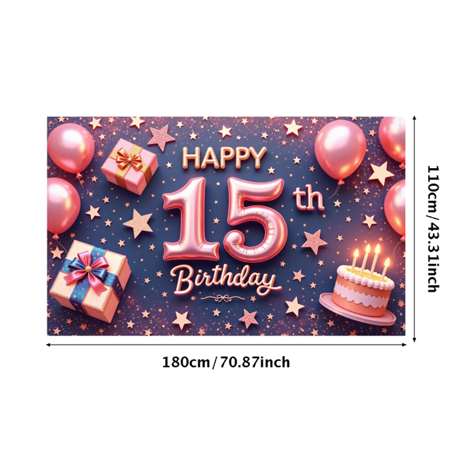 Pink Theme Happy Birthday Banner Decorative Stars Balloons Cake for Birthday Party Indoor Celebration