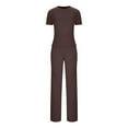 thumbnail image 5 of Admvng Two Piece Sets For Women Solid Color Round Neck Short Sleeved With Elastic Waist Pants Casual Sports Suit S-2XL, 5 of 5