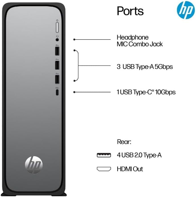HP OmniDesk Slim Desktop PC, Intel Core i3-13100, 8GB RAM, 256GB SSD, Intel UHD Graphics 710, Windows 11 Home, Meteor Silver, S03-00