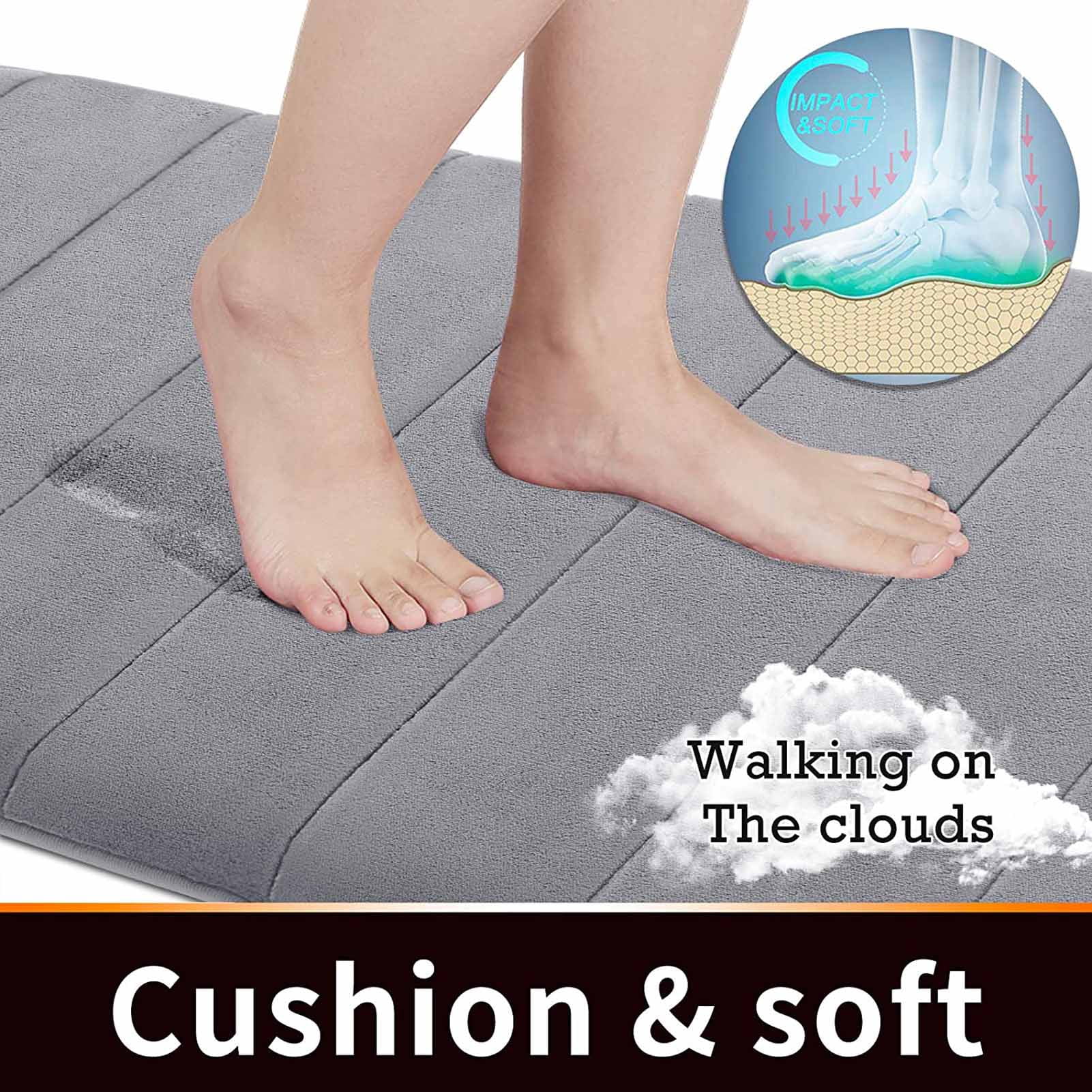 AQwzh Memory Foam Soft and Comfortable/Super Water Absorption/Non-Slip Easier to Dry Bath Rug, Gray, 31.5" x 19.8"