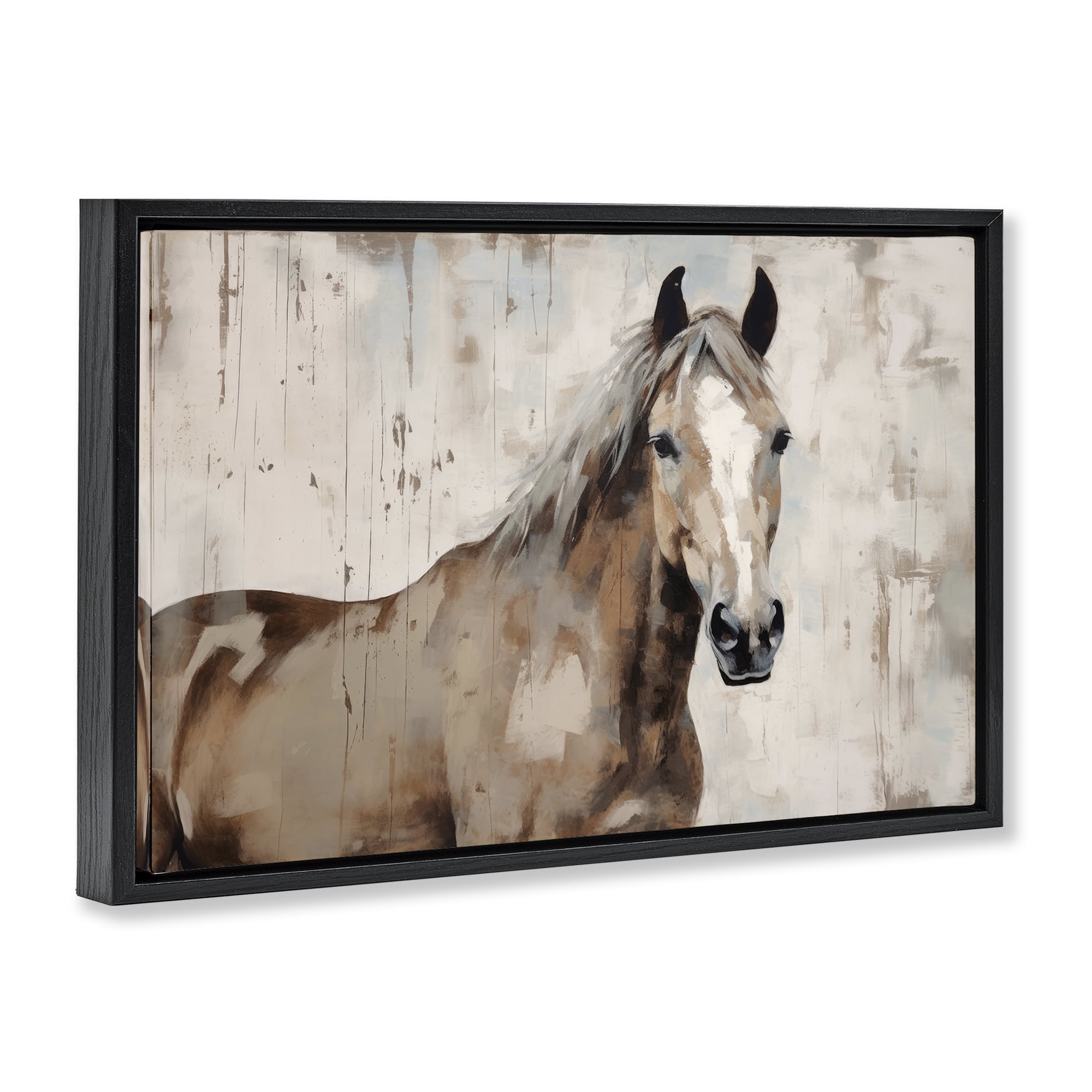 Stupell Industries Rustic Stoic Mare Animals Painting Black Floater Framed Canvas Art Print Wall Art, 31 x 21