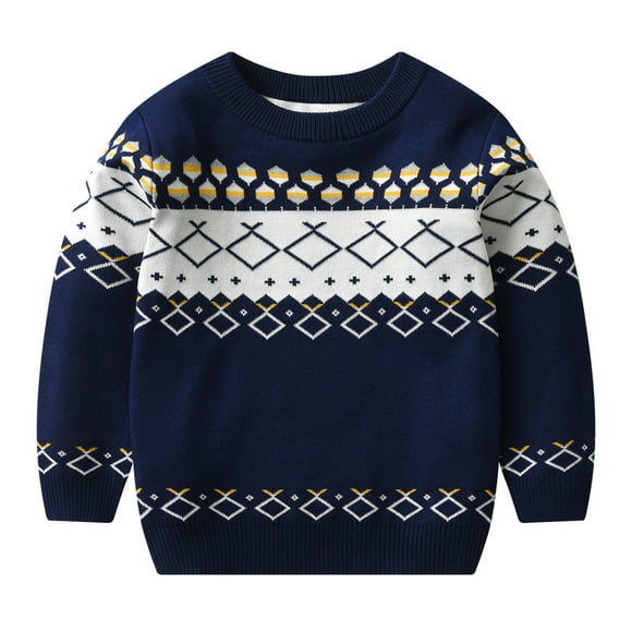 Splozh Garçons Christmas Sweater Tricot Torsadé Tout-Petits Garçons Filles Hiver Chandail Tricoté à Manches Longues Chandail de Base Chaud pour Enfants Vêtements Bleu Foncé, 18-24 Mois