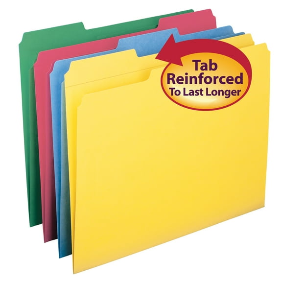 Smead File Folder, Reinforced 1/3-Cut Tab, Letter Size, Assorted Colors, Pack of 12