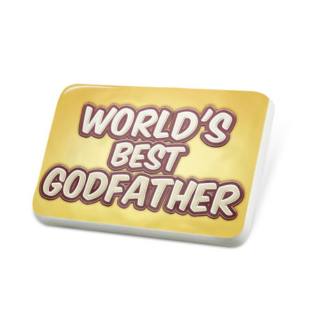 Porcelein Pin Worlds best Godfather, happy yellow Lapel Badge –