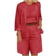 thumbnail image 3 of Brnmxoke Women Summer Cotton Linen Short Sets 2 Piece Long Sleeve Matching Sets Two Button Open Front Blazer Jackets and High Waist Shorts Plus Size Linen Lounge Sets Red,XXXXL, 3 of 7
