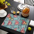 thumbnail image 3 of Red Teal Boho Botanical Placemats Set of 4, Southwestern Retro Ethnic Tribal Placemats for Dining Table, Place Mats for Kitchen Tabletop, Waterproof Wipeable Dining Table Mats Set, 3 of 9