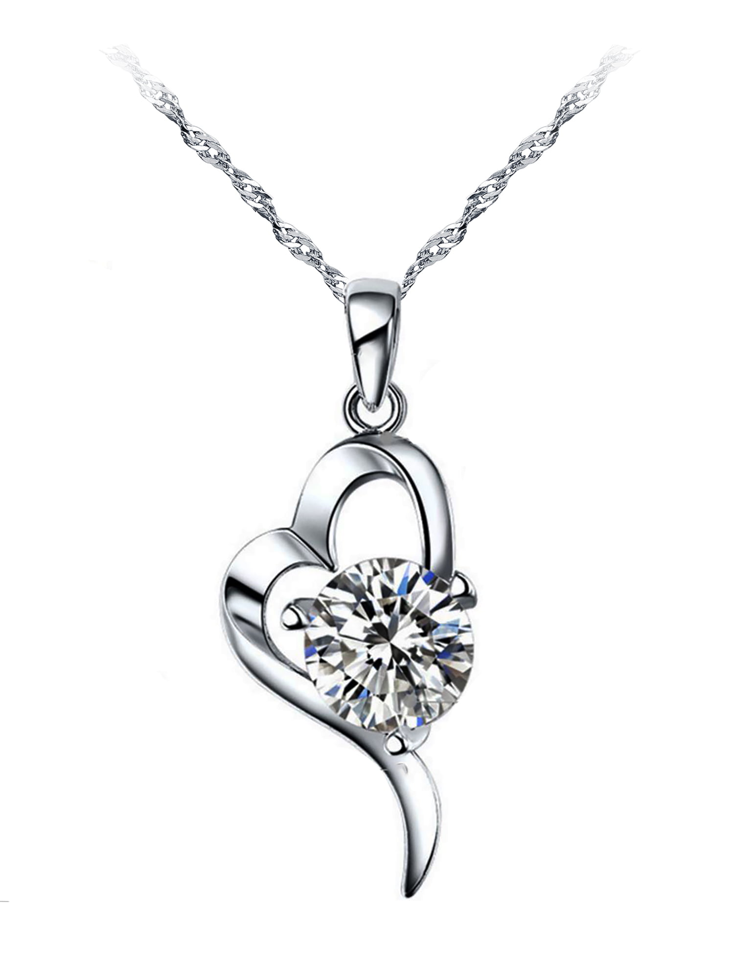 Emma Manor White Gold Plate 1ct Cubic Zirconia Pendant Necklace For Women,18" 