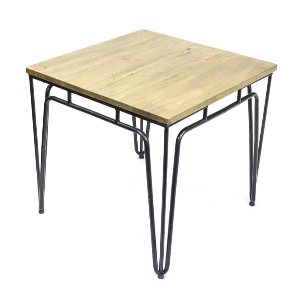 Classic Metal Accent Table With Wood Top, Brown & Black