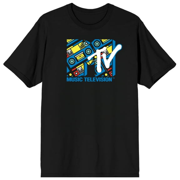 MTV Boombox Logo Adult Black Crew Neck Short Sleeve T-shirt-5XL