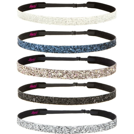 Hipsy Women's Adjustable NO SLIP Bling Glitter Skinny Cute Headband Gift Packs (Skinny Silver/Black/Rose Gold/Navy/White