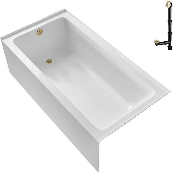 Streamline GA-302-6-PBR 66 in. x 32 in. Acrylic Left-Hand Drain Alcove Bathtub in Glossy White With External Drain in Polished Brass