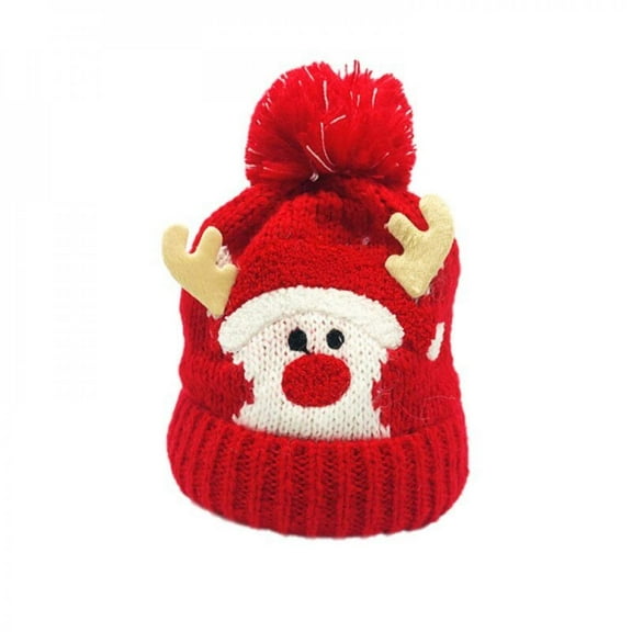 Viworld Winter Warm Ball Knitted Baby Caps Boys Girls Santa Claus Patter Baby Hat Cute Children Christmas Caps 1-4T