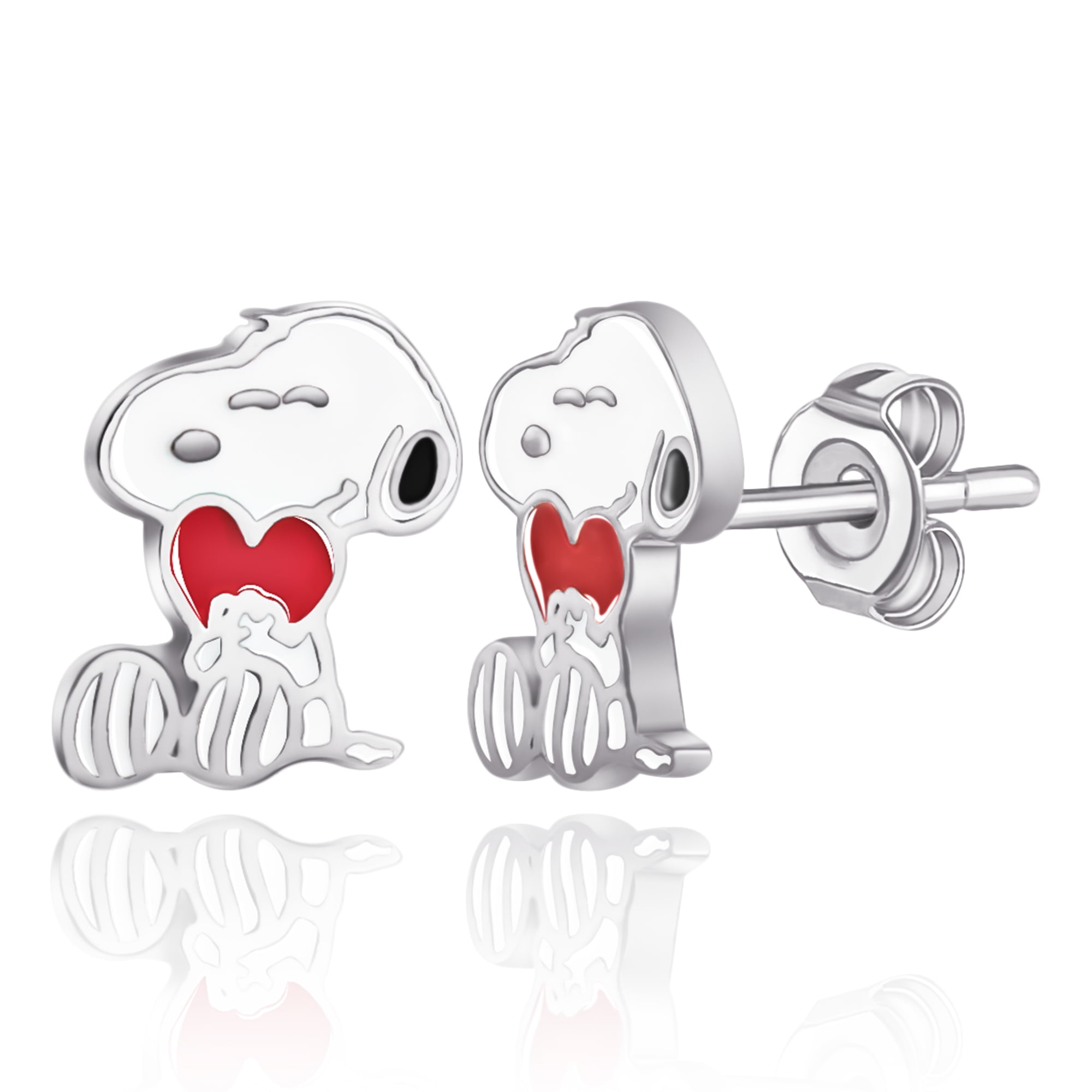 Peanuts Women's Snoopy Earrings- Silver Plated and Enamel Snoopy Stud ...