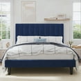 thumbnail image 3 of SHA CERLIN Blue Full Size Platform Bed Frame with Velvet Channel Headboard, Adult, 3 of 9