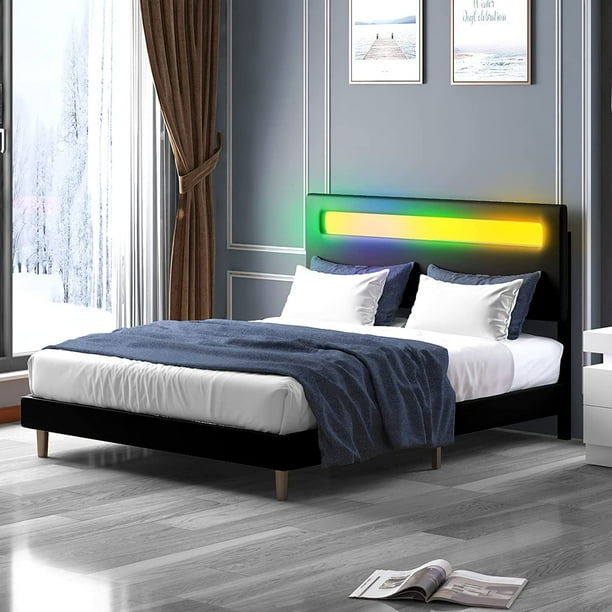 Mjkone Platform Bed Frame With Smart Led Strip Light King Size Rgb Headboard Controlled By Alexa Or App Frames Adjustable Lighting Effects Mjkone Platform Bed Frame With Smart, Smart King Size Bed