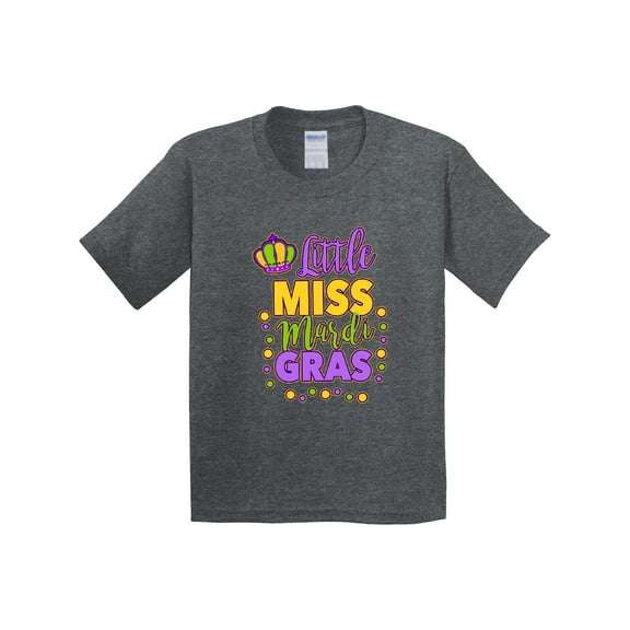 Inktastic Little Miss Mardi Gras with Crown and Dots Youth T-Shirt