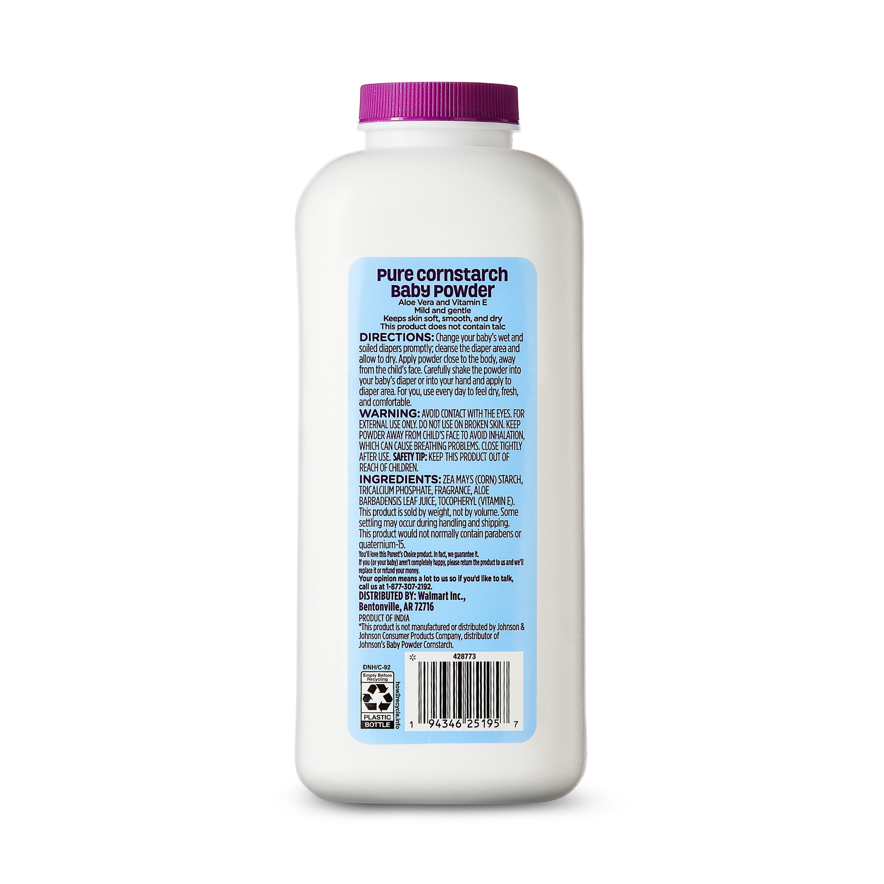 Parent's Choice Baby Powder, Pure Cornstarch, Hypoallergenic, 15