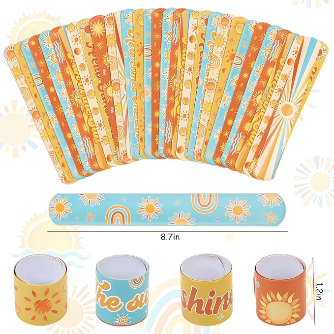 Serencatcher Boho Sun Slap Bracelets, Here Comes the Sun Baby Shower Decorations Include Hippie Groovy Boho Rainbow Slap for Sunshine Party Favors First Trip Around The Sun Birthday Party Decor