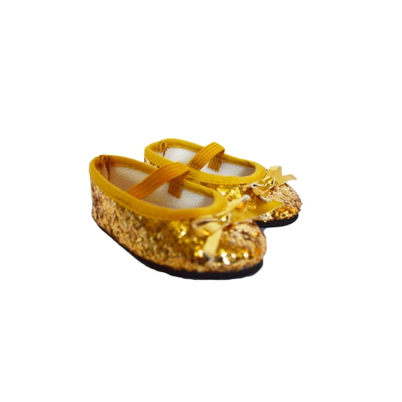 MBD® Gold Sparkle Flats Fits 18 Inch Girl Dolls-18 Inch Girl Doll Shoes