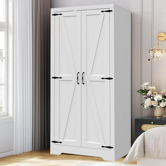 Rattan Armoire Wardrobe Closet with 2 Drawers, Modern WoodenBedroom Armoire with Doors, Clothing Storage Cabinet withHanging Rod,for bedroom