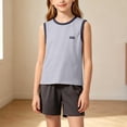 thumbnail image 5 of KPOPLK 2Pcs Youth Boys Basketball Jersey Clothes Kids Sports Tracksuit Sleeveless Tank Tank Top and Mesh Shorts Outfit Set 4-16 Years Grey Size 9-10 Years, 5 of 9