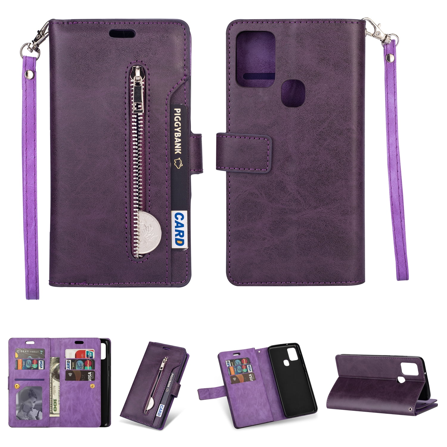 Galaxy A21s Case Wallet, PU Leather Zipper Wallet with 9 Credit Cards