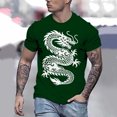 thumbnail image 2 of Mens Cool Chinese Loong T-Shirt Tops Novelty Print Short Sleeve Crewneck Tees Dark Green M, 2 of 5