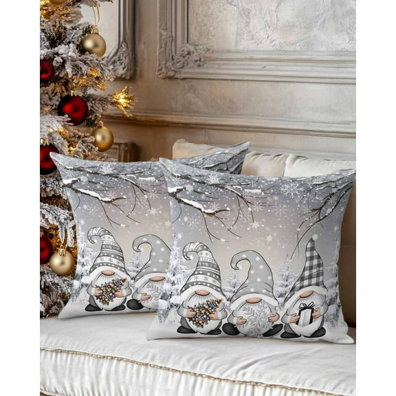 Christmas Decorative Throw Pillow Covers 16x16 Inch Set of 2 Gray Gnome Pillow Cases for Couch, Christmas Tree Snowflake Cushion Case for Living Room Bedroom Bed Car Chair