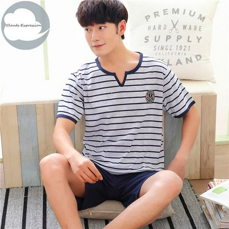

QWZNDZGR Summer Cotton Two Piece Set Short Sleeved Men s Pajamas set Sleep&Lounge Sexy Sleepwear Suit Pijama Casual Plus XXXXL Homewear