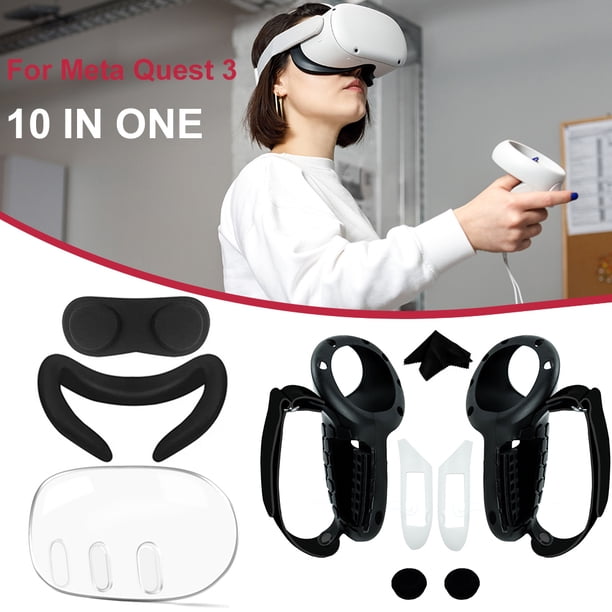 Cubierta 10 en 1 Cubierta transparente para PC VR Shell Cubierta del controlador para Meta Quest 3 (Negro)