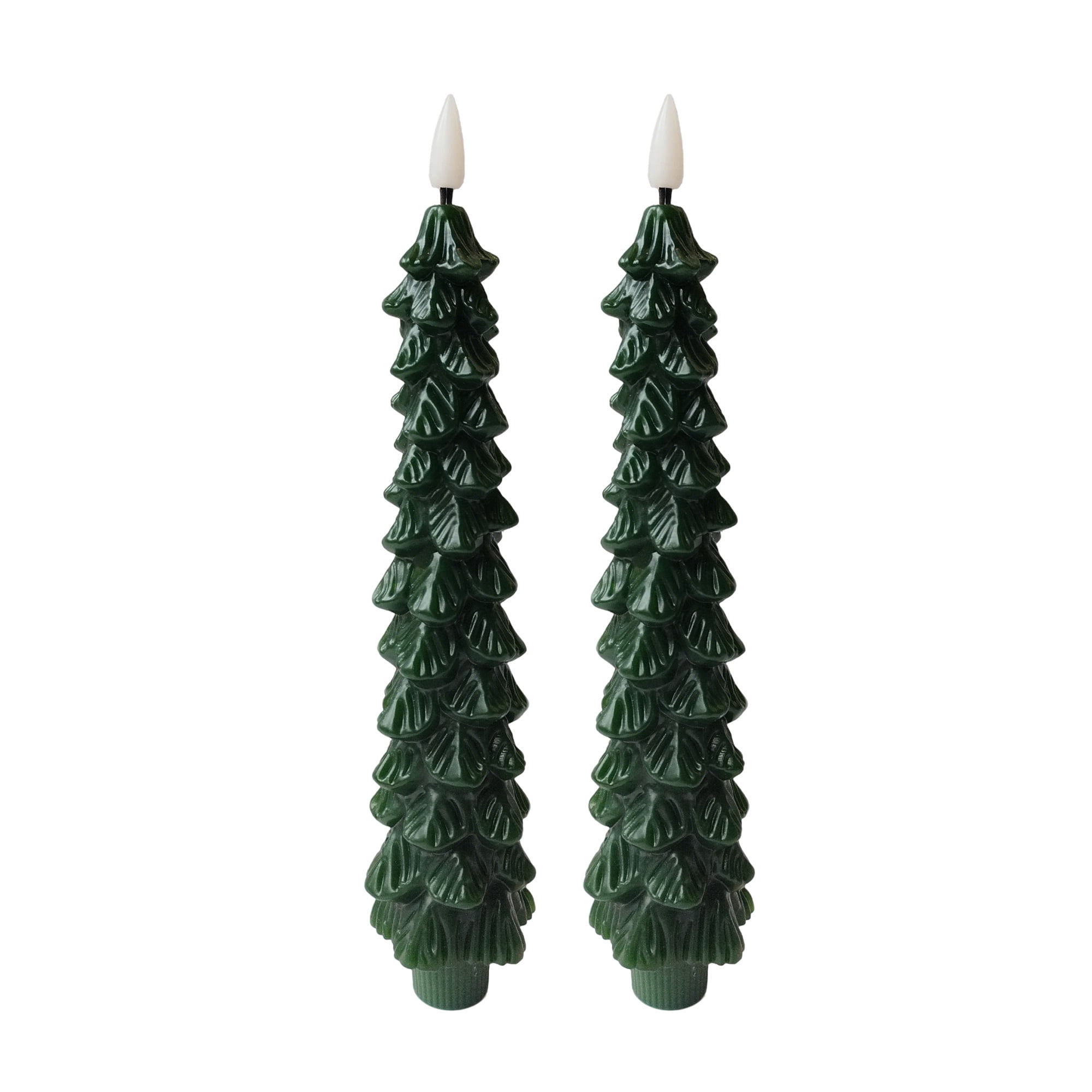 Indoor Battery-Operated LED Plastic Flameless Christmas Tree Taper Candles, Green, 9.5", 2 Count, by Holiday Time