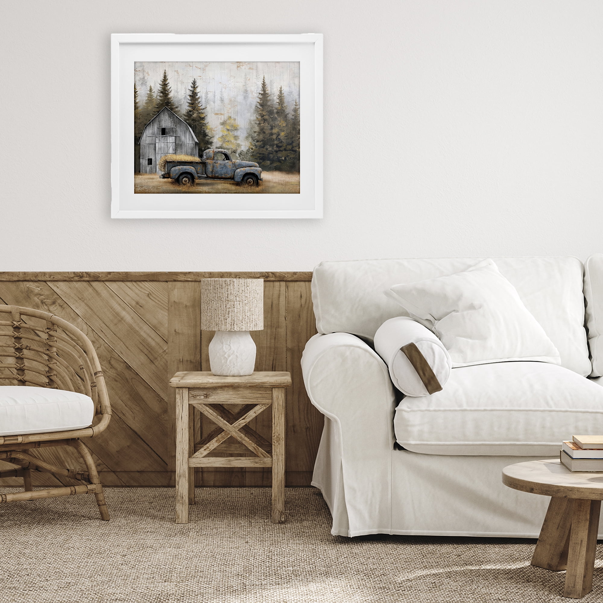 Stupell Industries Autumn Barn & Pine Forest White Framed Print Under Glass, design by Imagine It Images