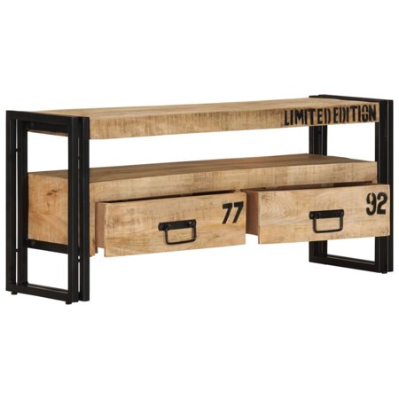 Dcenta TV Stand with 2 Storage Drawers and 1 Compartment Mango Wood Television Cabinet Iron Frame for Living Room Home Furniture 39.4 x 11.8 x 17.7 Inches (W x D x H)