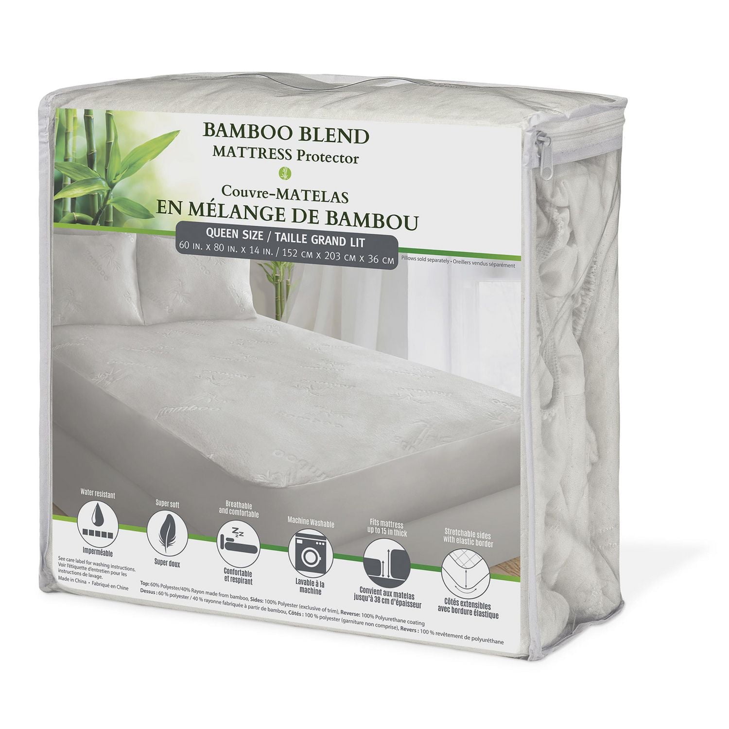 Safdie & Co. Protège-Matelas Q Bamboo Jacquard Blanc