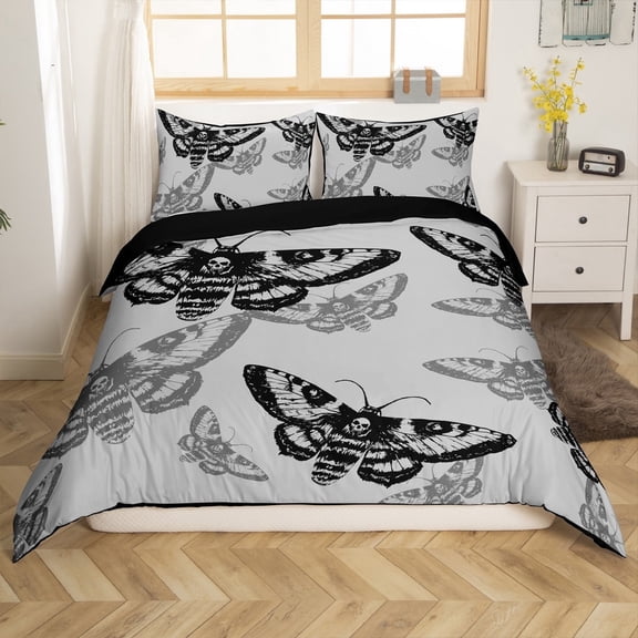 Erosebridal Skeleton Gothic Duvet Cover Queen, Black Gold Comforter Cover Queen, Bohomian Style Decor, Reversible 3-Piece