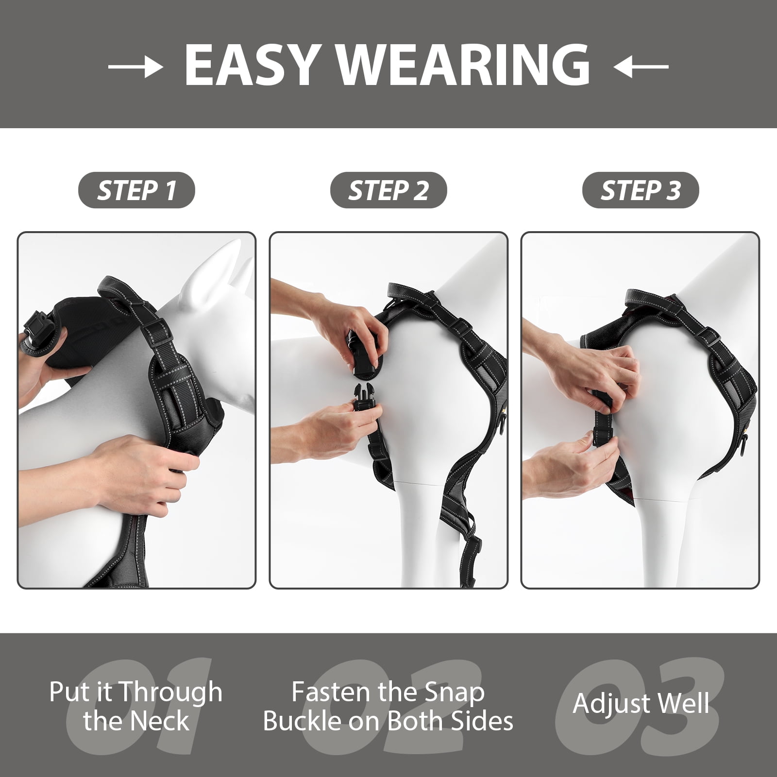 MASBRILL Dog Harness and Leash Set, No Pull Vest Harness, Reflective Adjustable Soft Padded Pet Harness with Handle for Small to Large Dogs