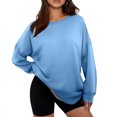 thumbnail image 6 of Women's Loose Casual Pullover Solid Color Sweatshirt, Simple Fall Winter Fashion with Comfort Fit and Soft Material for Everyday Use and Layering,Light Blue,M, 6 of 6