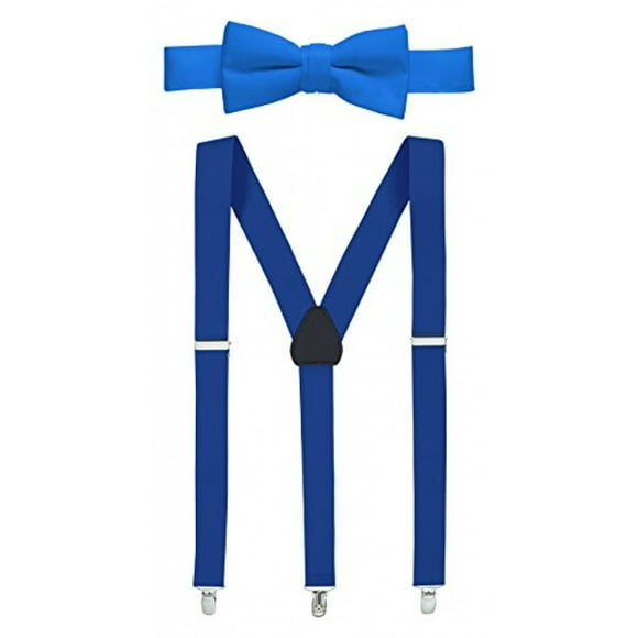 Hold'Em 1" Teens & Men Suspender and Bow Tie Set EXTRA STURDY POLISHED CLIPS, Pre-tied Bow Tie, Perfect for Tuxedo-Royal