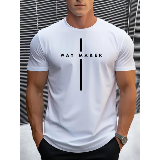 Camiseta de manga corta con cuello redondo y estampado de letras WAY MAKER para hombre, informal, de verano, para uso diario y vacaciones. Para adultos, hombres, mujeres, adolescentes y jóvenes.