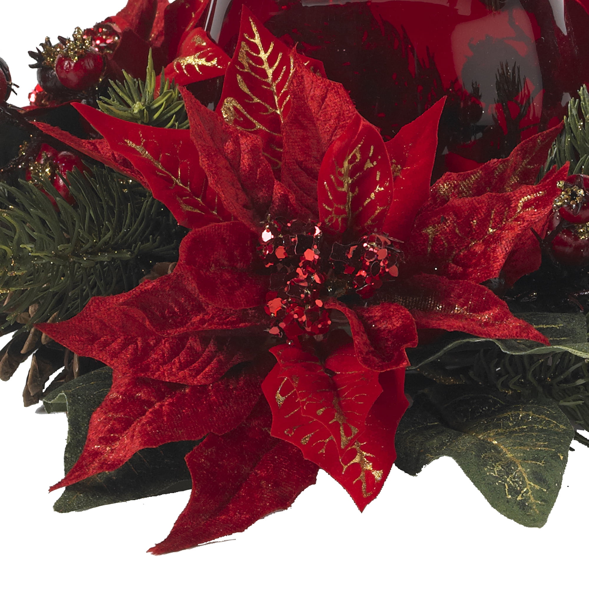 Nearly Natural Red 6.5" Poinsettia & Berry Candelabrum
