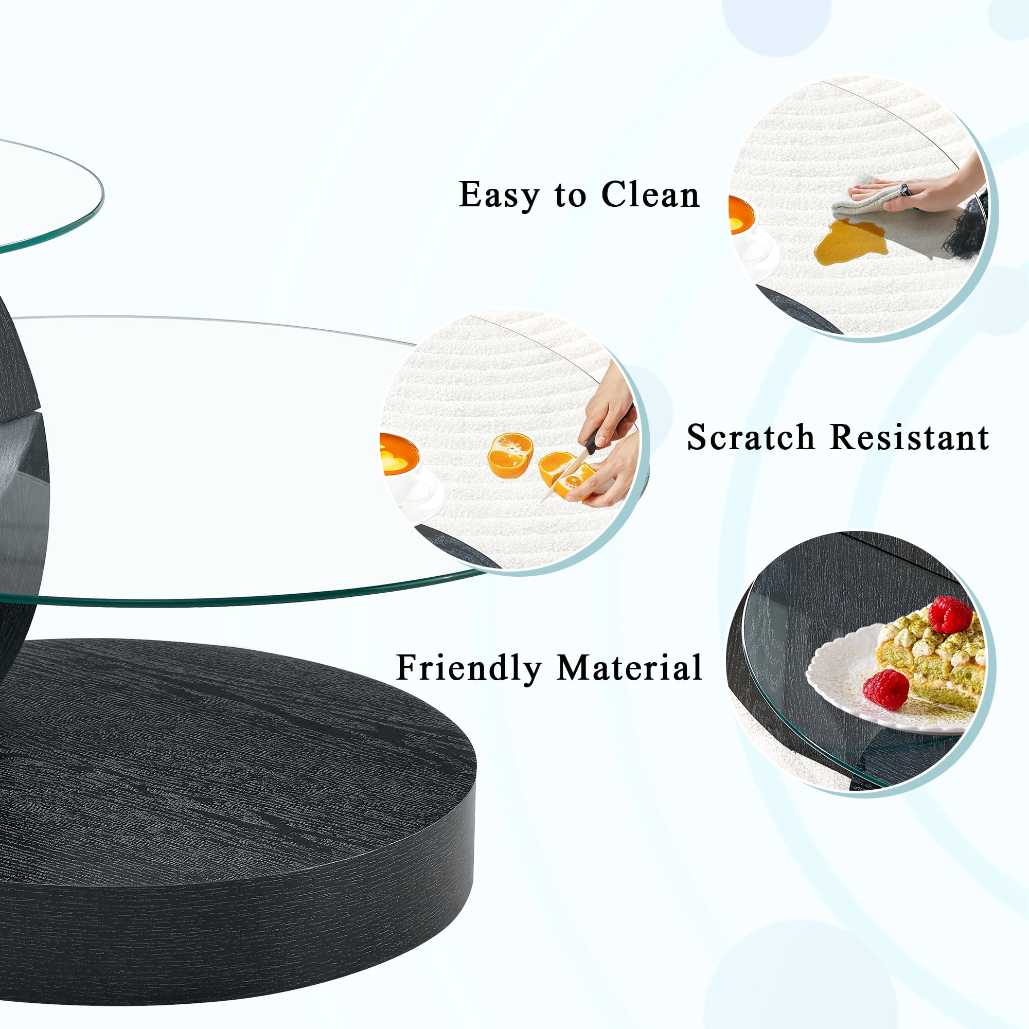 JUFU 35.4" Glass Coffee Table, Modern Round Coffee Table with MDF Base, 2-Tier Tempered Glass Top, Easy to Assemble, Ideal for Living Room, Small Space, Home Office