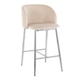 thumbnail image 2 of Fran Pleated Waves Contemporary Glam Fixed-Height Counter Stool In Chrome Metal And White Velvet - Set Of 2, 2 of 7