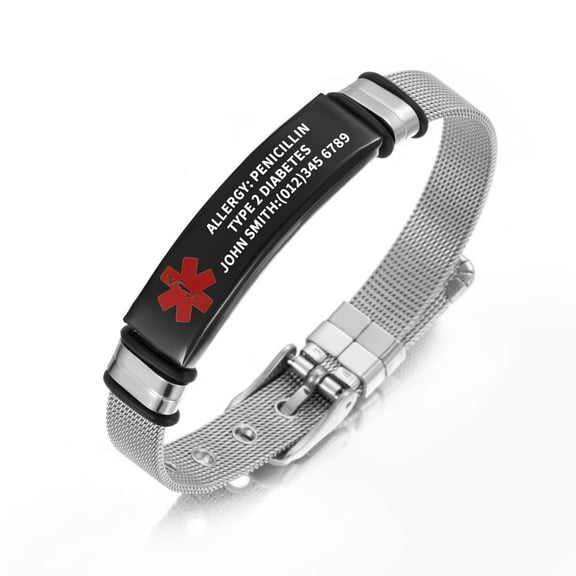 Vagzen Stainless steel Medical Alert ID Bracelet for Men Women, Engraving Customized Now