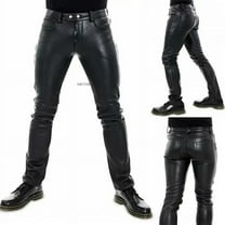 Men's Leather Pants  2024 New Solid Color PU Leather Motorcycle Pants Elastic Leisure Punk Style Slim Fit Full Length Trousers