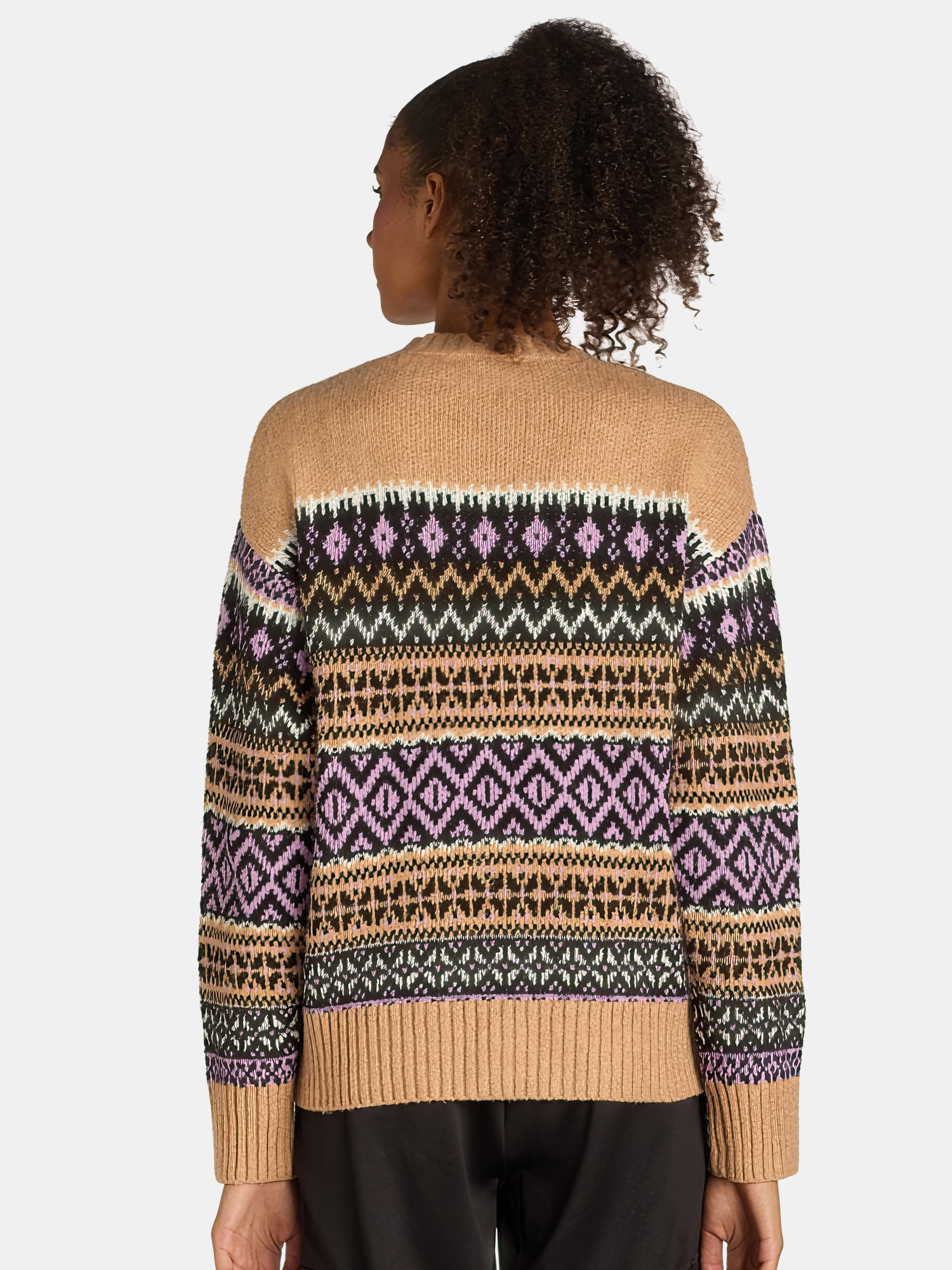 Time and Tru Women's and Women's Plus Fair Isle Pullover Sweater, Midweight, Sizes XS-4X